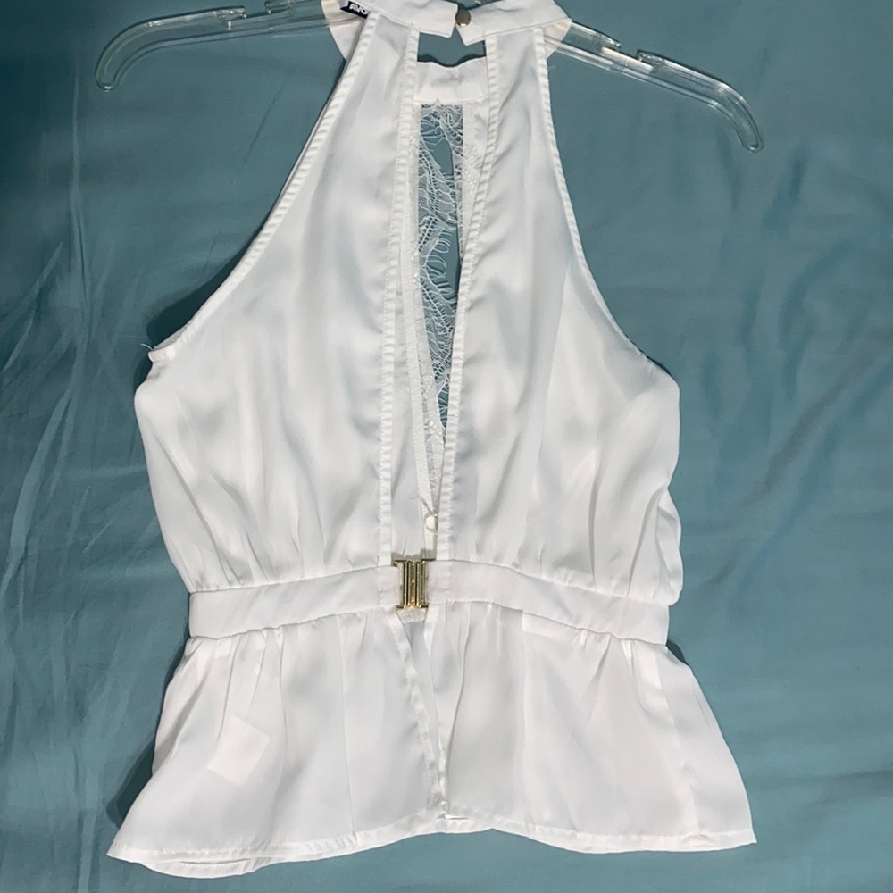 White Lace Halter Top with a scooping back and neckline!